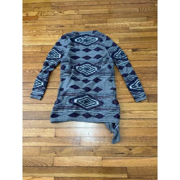 Lucky Brand Womens Open Front Cardigan Sweater Size Small Gray Blue Aztec Knit - Picture 6 of 6